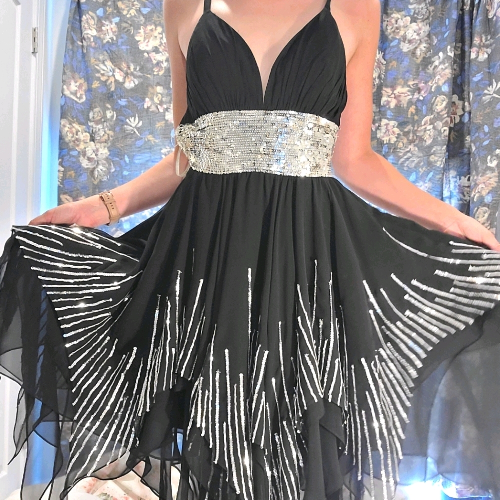 Black homecoming dress with silver sequins